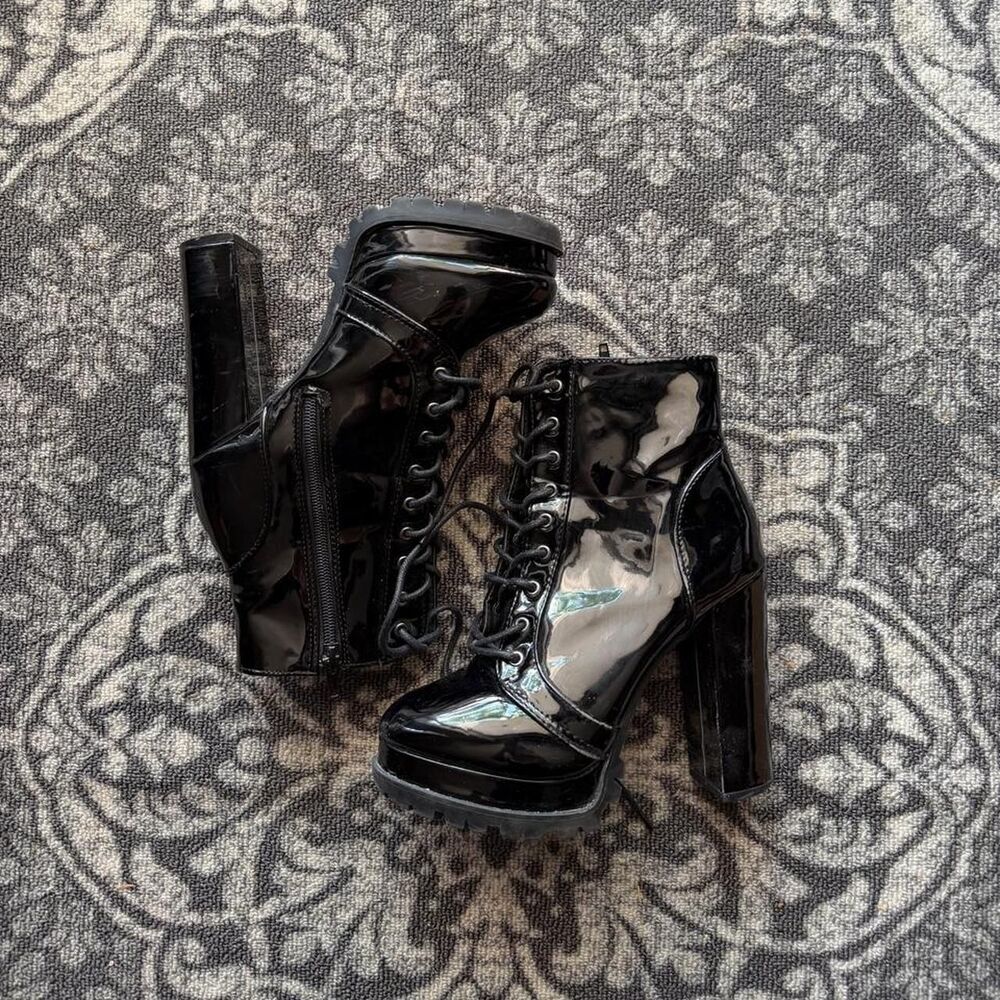 black leather platform boots